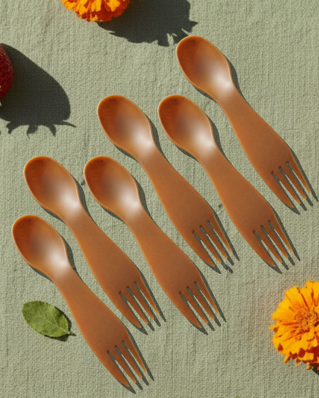 Set de 6 couverts de voyage 3-en-1 réutilisables